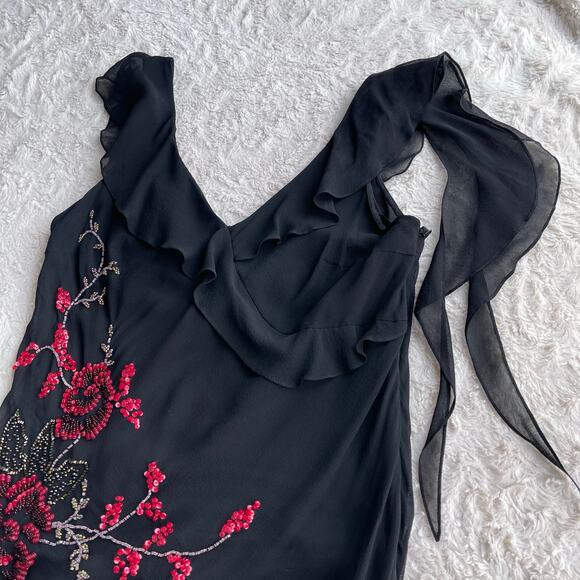 Sue Wong beaded sequin rose floral silk dress midi maxi gown prom asymmetrical M - Picture 6 of 15